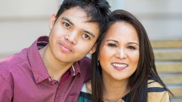 Boy with his mom